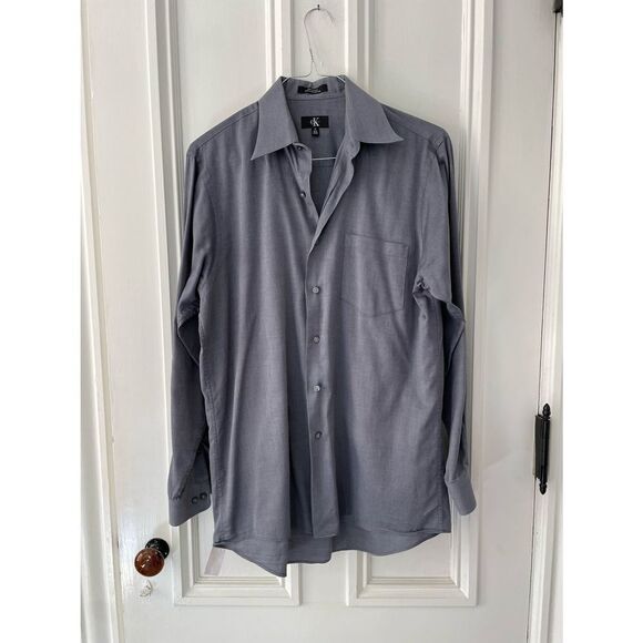Calvin Klein men’s gray button down shirt 15 1/2, 34/35 - Picture 1 of 3